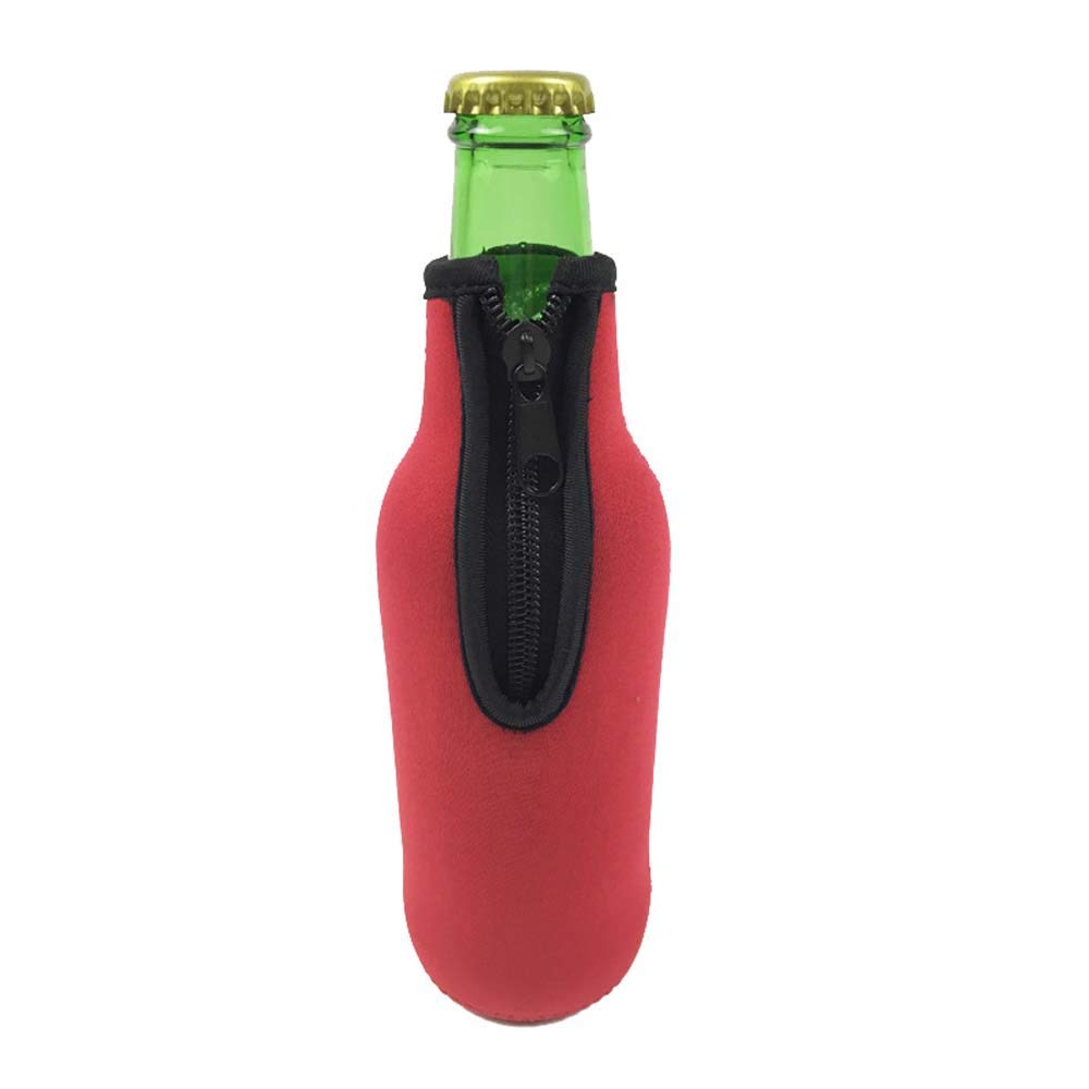MinLiaParty Neoprene Beer Bottle Cooler Protective Cover, Coolers Bag Zipper Coozie Holder, Beer Bottle Cooler(red)