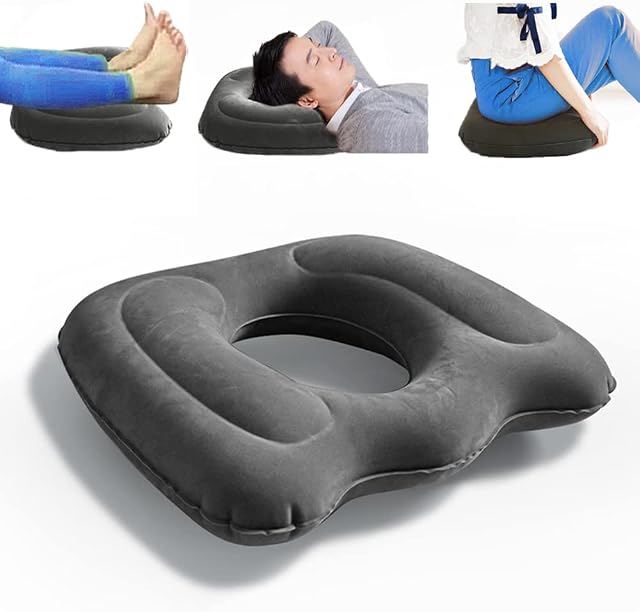 Inflatable Donut Cushion Seat, Portable Butt Hemorrhoid Pillow: Anti-Decubitus Pad-Breathable Seat Cushion for Hemorrhoids, Pressure Sores, Wheel Chair, prolonged Sitting, Daily use Cushion, Grey