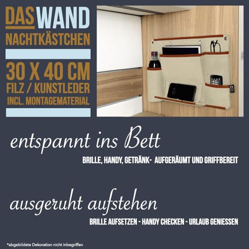 Wandnachtkästchen - Organizer für Camper, Wohnmobil und Wohnwagen mit verschiedenen Montageoptionen (Größe L/Farbe beige)