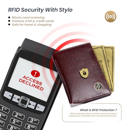 Image of HAMMONDS FLYCATCHER Genuine Leather Card Holder for Men and Women Slim RFID Blocking Bifold with 6 Card Slots Cash Compartment Compact Credit Debit Card Case Minimalist Pocket Organizer