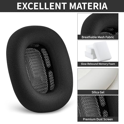 Image of Replacement Ear Cushions for Apple AirPods Max 1&2 Upgraded Memory Foam Pads with Durable Fabric,Sound Insulation and Noise Reduction,Strong Magnetic Fit,Sweat-Resistant,Breathable Comfor(Space Gray)