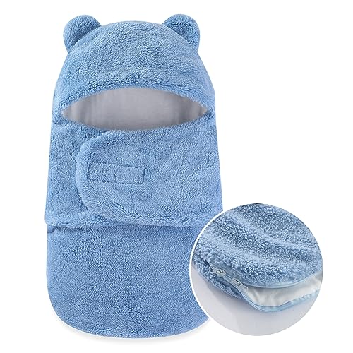Image of AiWMGL Baby Winter Fleece Swaddle Blanket 0-3 Months Boys Girls Warm Adjustable Newborn Swaddling Wrap Soft Plush Sleeping Sacks