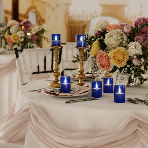 Image of 12Pack Flameless LED Candles with Timer, Battery Operated, Blue, 2 inchx3 inch | Small Pillar & Votive Candle with Realistic Flickering Warm Glow for Centerpieces, Wedding Tables, Holiday, and Home Decor
