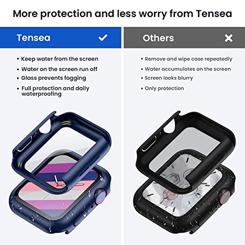 Image of Tensea for Waterproof Apple Watch Screen Protector Case 41mm Series 9 /8 /7 Accessories, iWatch Protective Face Cover with Tempered Glass Film for Women Men, Bumper Case for iPhone Watch 41 mm