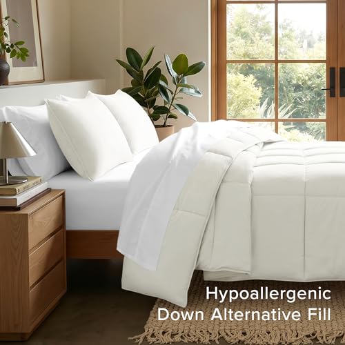 Image of Bare Home Comforter Set - Oversized Queen Size - Ultra-Soft - Goose Down Alternative - Premium 1800 Series - All Season Warmth (King /Cal King, Cream)
