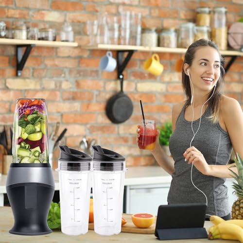 16oz Replacement Cups for Ninja BL660 BL770 QB3001SS Fit Compact Personal Blender, 16oz Ninja Blender Cups with Sip & Seal Lid Compatible with Ninja BL780 BL810 BL820 BL830 QB3000 QB3000QBK QB3004