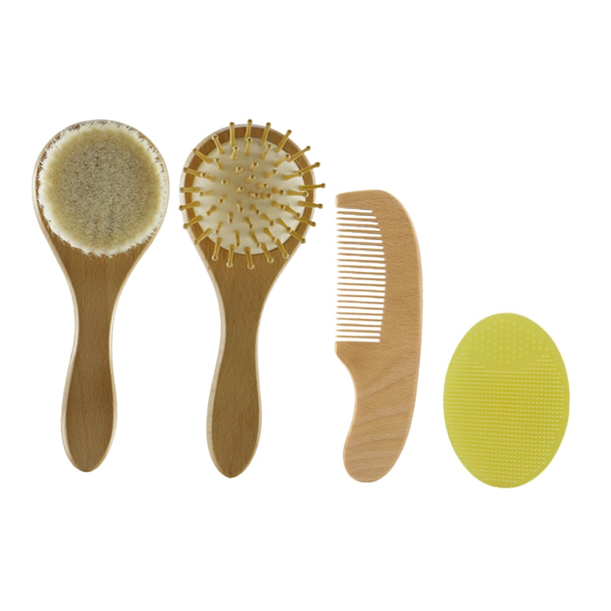 1 Set di spazzole in Lana con Manico in Legno, Set di Accessori per Il Bagno e la Doccia, Kit per la Cura del Neonato