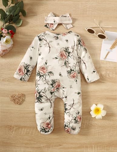 Yvowming Newborn Baby Girl Clothes Ruffle Jumpsuit Romper Infant Coming Home Outfit for Baby Girl3
