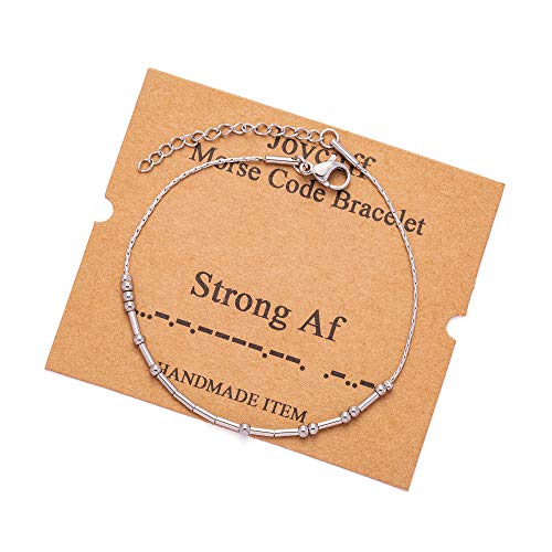 Image of JoycuFF Inspirational Morse Code Bracelets for Women Silver Beads Jewelry Encouragement Mantra Gifts for Her