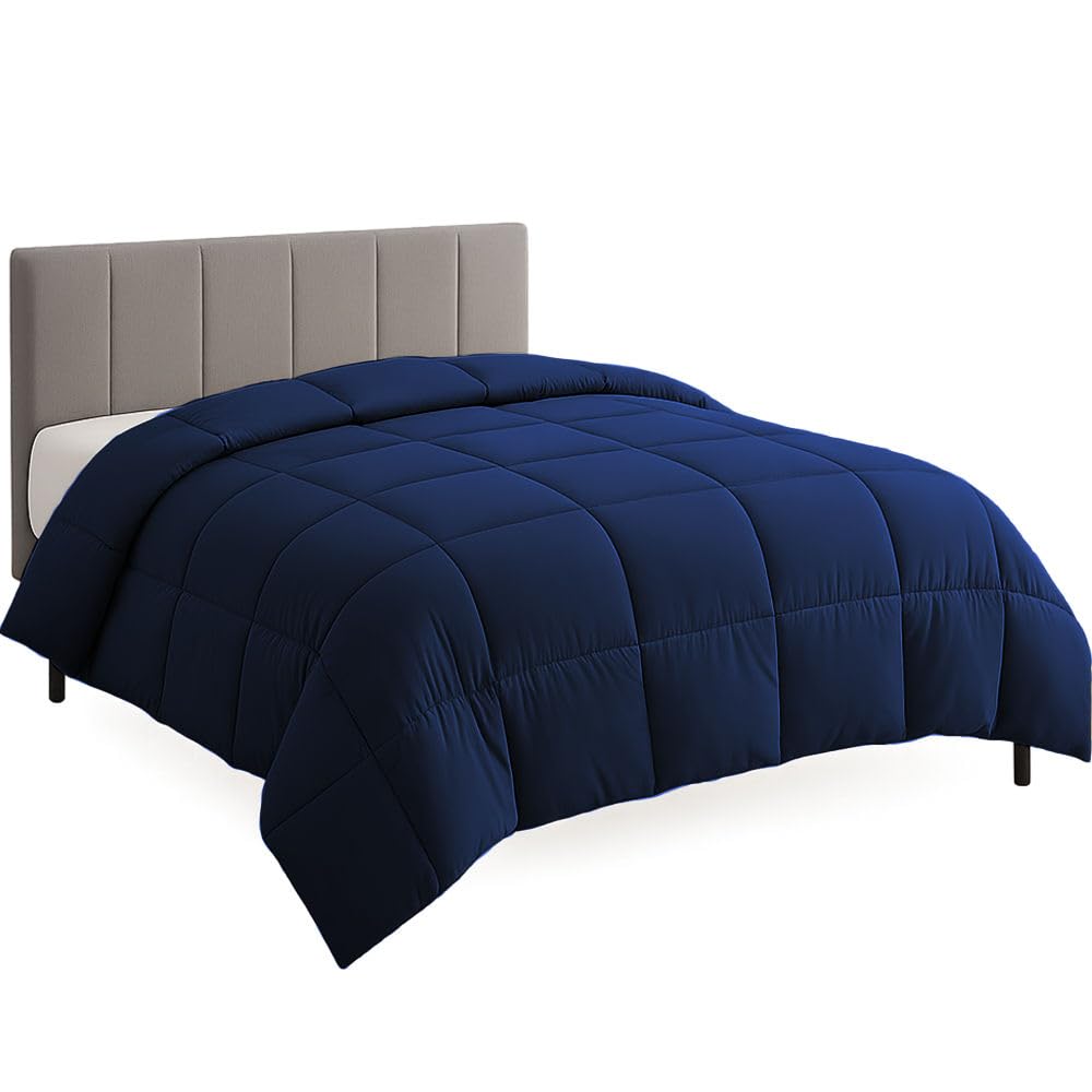 King Plus Size Comforter Set - All Season Down Alternative Bedding Comforter Set - Quilted Duvet Insert with Corner Tabs - Box Stitched Blanket - Breathable, Soft - Navy Blue