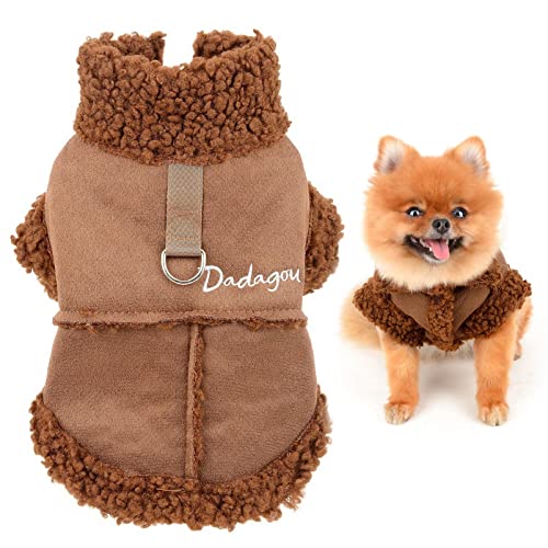 SMALLLEE_LUCKY_STORE Haustier-Wildlederjacke Fleece gefüttert, Wintermantel mit D-Ring für kleine Hunde Katzen Welpen, Chihuahua Yorkie warme Kleidung für kaltes Wetter, Braun, S