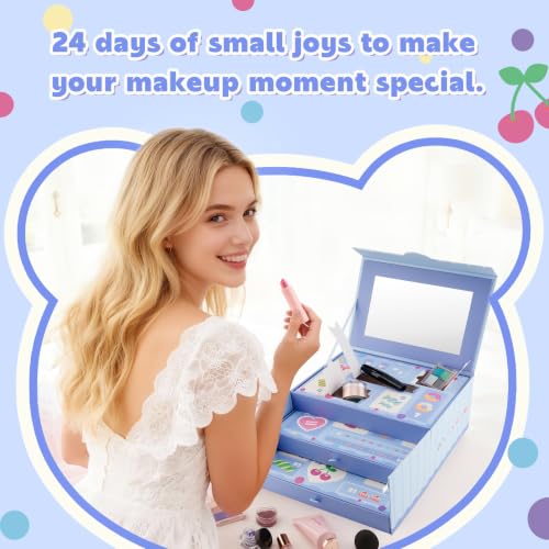 Glam Code Makeup Advent Calendar for Girls 2026, 24 Day Beauty Countdown | Christmas Makeup Gift Set for Teen Girls, Makeup Advent Calendar 2026 with Eyeshadow, Blush, Lip Gloss and Charms, Blue