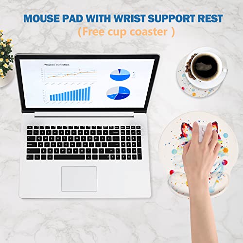 Aimsa Ergonomic Mouse Pad With Wrist Support, Gel Mousepad Non-Slip Pu Base Wrist Rest Pad For Home, Office, Work, Game, Easy Typing, Pain Relief, Comfortable, Watercolor Cat #TOP5