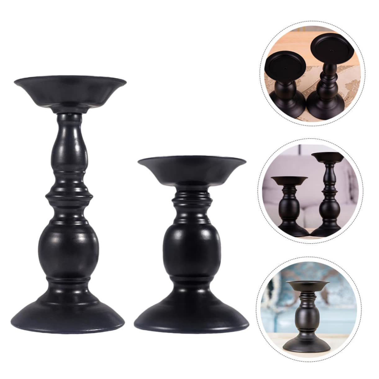 Candelabro Retro Estilo Europeo Negro de Hierro, 2 Piezas | Adorno de Hierro, Acabado de Pintura Horneada, Pieza Decorativa para Hogar