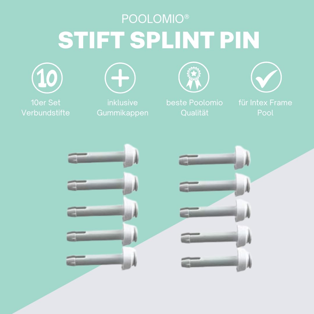 Poolomio Splint Pin pour Piscine Tubulaire Intex, Lot de 10 Goupilles avec Bouchons Caoutchouc, 60 mm