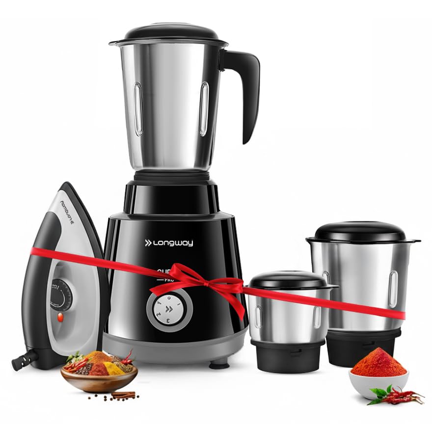 Image of Longway Super Pro Mixer Grinder | 500 Watt Powerful Motor for Grinding, Mixing, Juicing | 2 Years Warranty (Black & Gray)