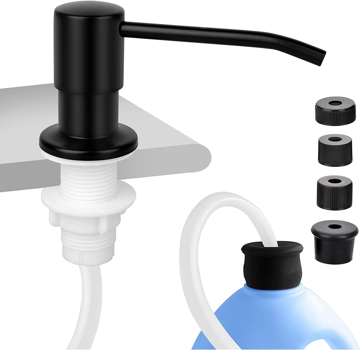 Linkstyle Seifenspender Küche with 120cm Silikonschlauch, Edelstahl Lotionspender Küchen Spülbecken Bad Dusche Zubehör, Pumpe für Flüssige Badezimmer und Spülmittelspender, Schwarz