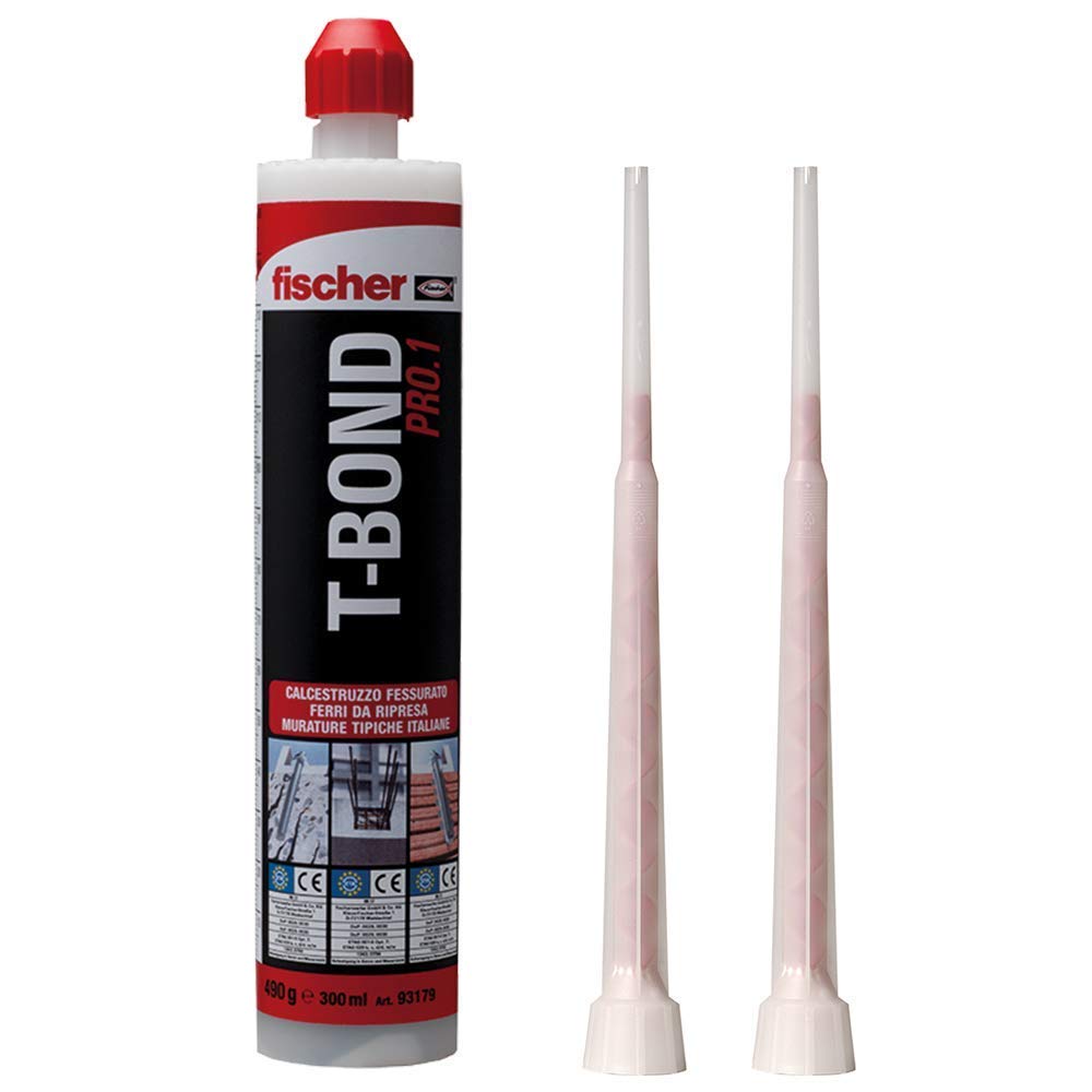 Fischer 508697 Kit di Fissaggio carichi Pesanti T-Bond Ancorante Chimico con Barre Filettate e Tasselli a Rete, Resina & 25 Tasselli Duopower con Vite, 8 x 40 mm, per Muro pieno, Mattone Forato