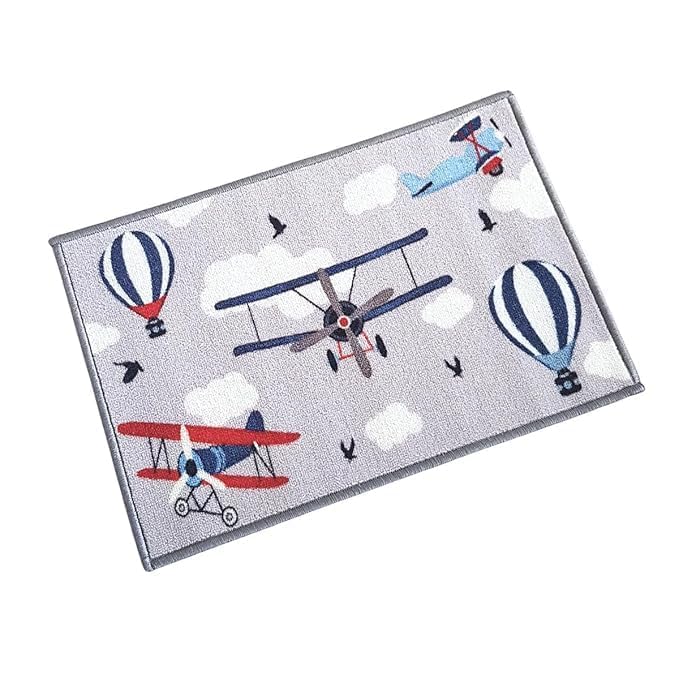 Image of Matz&More Plane Kids Floor Mat | 40x60 CM | Grey Blue | Nylon Tufted Gel Baking Anti-Slip | Home School Doormat | Children Play Room Entrance & Child Bedroom