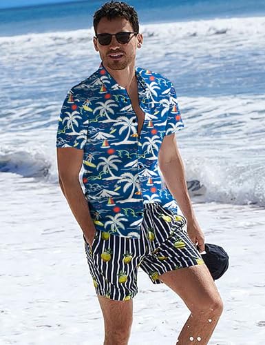 Image of Yoimira Hawaiian Shirts for Men, Print Mens Casual Short Sleeve Button Down Shirts Floral Aloha Beach Shirt