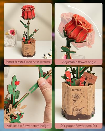 ROWOOD 3D Puzzle DIY Wooden Flower, Artificial Flowers Model Kits to be Assembled - Image 3