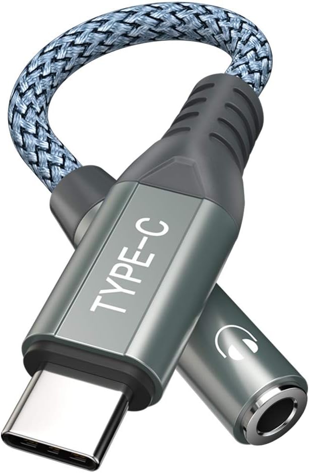 USB C to 3.5mm for Samsung S21, Jiunai Nylon Type C to 3.5mm Female Headphone Jack Microphone Connector Aux Audio Adaptor Dongle Cable Cord for iPad Mini 6 Galaxy S21 S20 FE OnePlus 9 Pro Pixel 5 XL