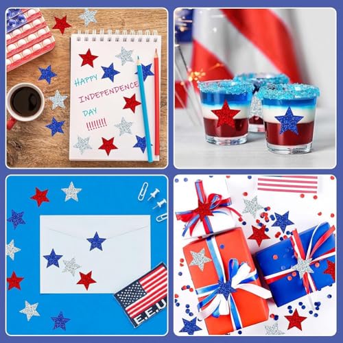 Image of 500 Pcs 4th of July Patriotic Stickers 1In American Sticker Fourth of July Label Red White and Blue Laser Glitter Star Sticker for Independence Day Memorial Day Reward Invelope Card Vote Stickers