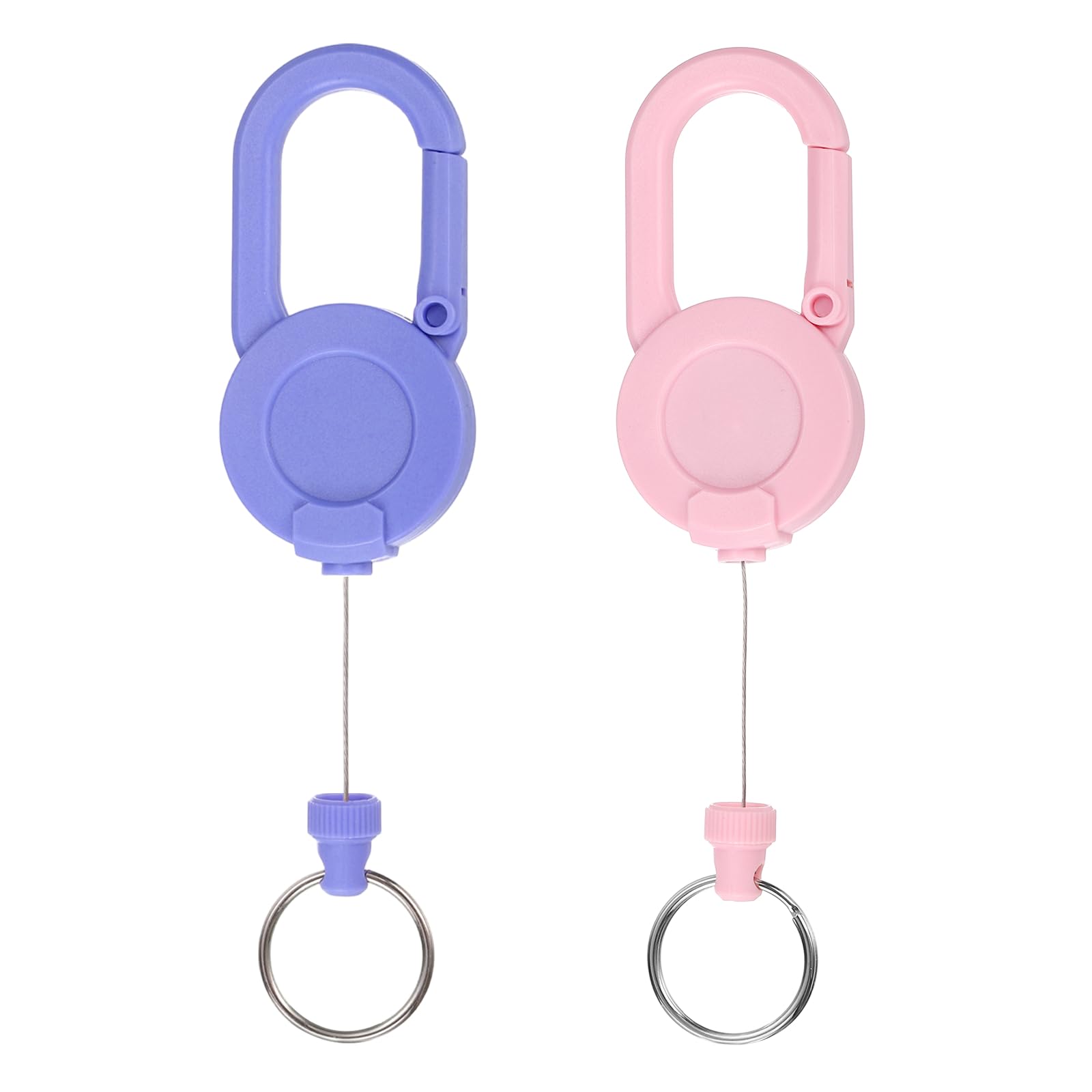 PATIKIL Heavy Duty Retractable Keychain, Retractable ID Badge Holder Reel with 23.6" Steel Cord Key Ring Clip & Round Clasp for ID Cards Keys Golf Fishing Items, 2 Pack (Purple/Pink)