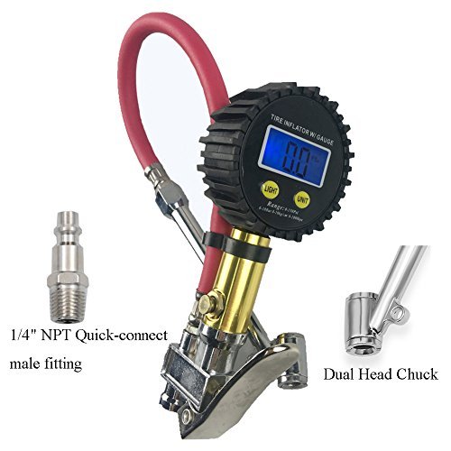 HEALiNK Digital Tire Inflator with Pressure Gauge, 150 PSI Air Tire Inflator with Dual Head Chuck and Backlit LCD for Car Truck RV All Vehicles Auto