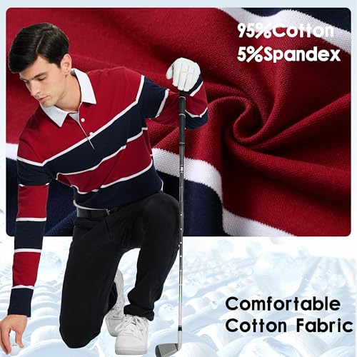 Men's Polo Shirts Long Sleeve Striped Dry Fit Casual Collared Pique Golf Polo Shirts for Mens4