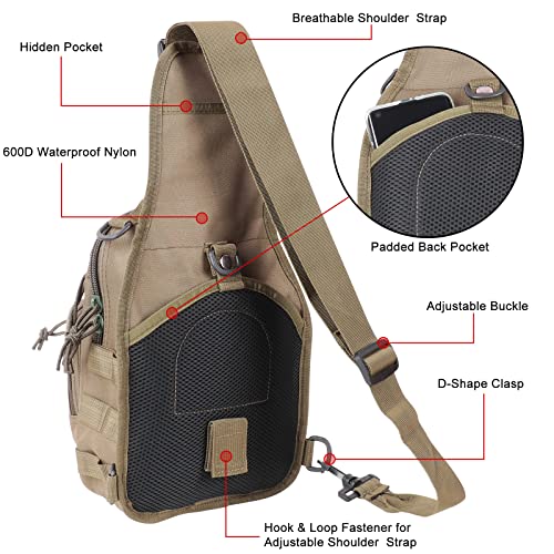 Qcute Tactical Backpack, Waterproof Military Cross-Body Molle Sling Shoulder Backpack Chest Bag For Outdoor Every Day Carry (Khaki) #TOP2