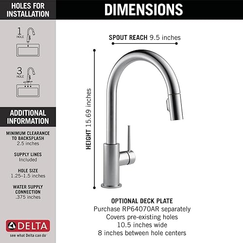 Miniatura 4 de Delta Faucet Trinsic - Grifo para cocina de níquel cepillado con rociador extendible y cabezal de acople magnético, ártico inoxidable 9159-AR-DST