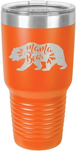 MAMA BEAR ORANGE Vaso de bebida de 30 onzas con pajita  Taza de viaje grabada con láser con citas divertidas  Comparar con Yeti Rambler  Idea de
