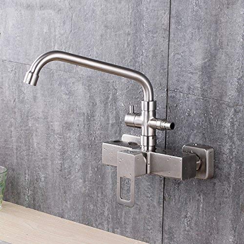 Grifo de cocina de acero inoxidable 304, fregona, piscina, lavabo, balcón, piscina de lavandería, pistola de pulverización fría y caliente, tipo de tirar, grifo giratorio de 360 grados