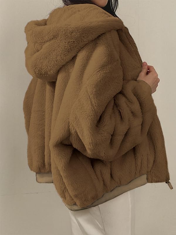 EMMIOL Womens Winter Coats Hooded Fleece Puffer Reversible Long Sleeve Oversized Full Zipper Warm Jackets - Image 5