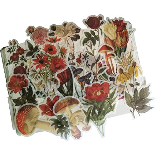 Vintage Washi Sticker Set (4 Pack, 240 Pieces ) Retro Floral Green Plant Fruit Mushroom Flower Diy Decorative Label For Scrapbooking Cup Cellphone Gift Wrapping Letter Card Art Project Craft #TOP4