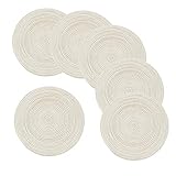 Amidaky Manteles individuales redondos tejidos con aislamiento térmico, mesa de comedor, redondos, con aislamiento térmico, mesa de comedor, juego de 6 manteles individuales de algodón, color beige