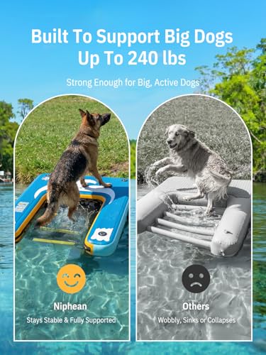 Image of Niphean Dog Pool Ramp, Non-Slip Floating Dog Boat Ramp Up to 240 Pounds | Inflatable Dog Water Ramp for Pool, Boat, Dock & Lake, Safe & Durable Ladder for Large Pets to Easy Water Access