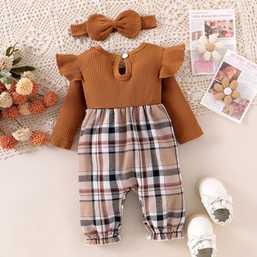 Baby Girl Clothes Fall Winter Outfits Ruffles Plaid Romper Long Sleeve Bodysuit One Piece Jumpsuit 0-18 Months3