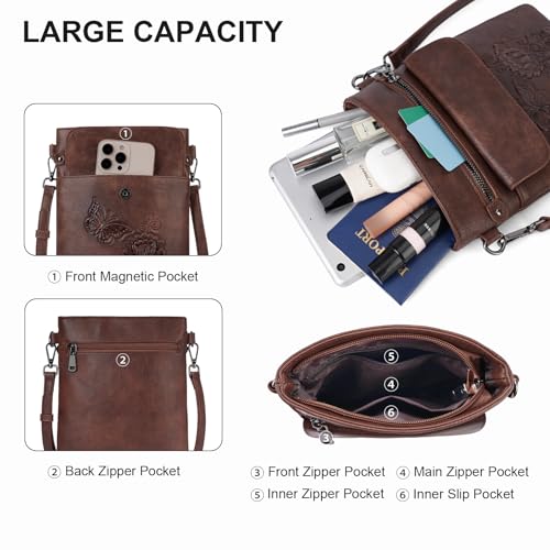 Image of Small Crossbody Purse for Women, Vegan Leather Multi Pocket Bag | Small Crossbody Bags for Women with Embossed Design, Adjustable Strap, Lightweight Travel Shoulder Bag for Daily Use and Gift