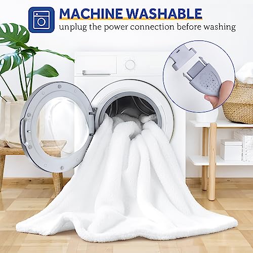 Sealy Electric Blanket Heated Throw 50"x60" Soft Double Sherpa Super Cozy with 6 Fast Heating Levels & 2-10 Hours Auto-Off, Over-Heat Protection, Machine Washable, Ivory