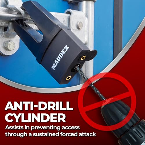 Image of Maudex MDL60 High Security Padlock for Outdoor Use - [10 Keys] - [Anti Drill, Anti Pick Cylinder] - Ideal Lock for Storage Unit, Shed, Gate, Container with 0.59 inch Shackle Clearance (Pack of 2)