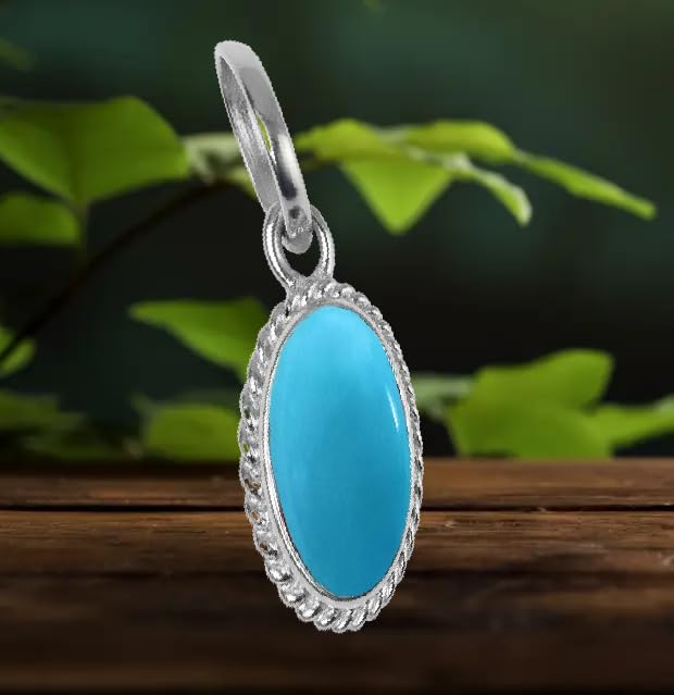 BARMUNDA gems 8.00 Ratti 8.50 Ratti Created Certified Blue Cabochon Cut Turquoise Firoza Pendant Gemstone for Men and Women - Image 3 thumbnail