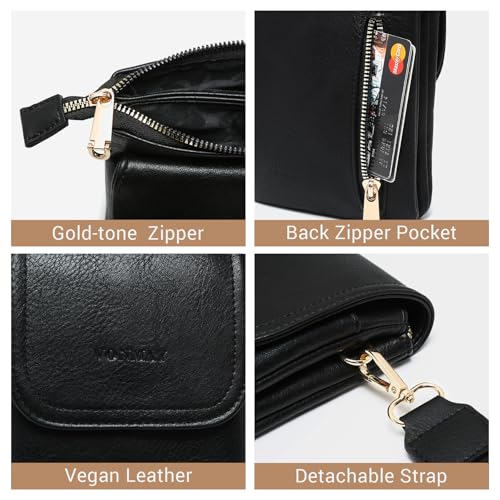 VONMAY Vegan Leather Small Crossbody Bags for Women, 3 Compartment Cell Phone Wallet Purses with Adjustable Guitar Strap 6