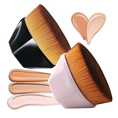 Sunwuun Pennello Fondotinta Liquido Flat Top Pennelli per Trucco Viso Pennello Impeccabile Funzionamento Semplice Pennelli Trucco Senza Soluzione di Continuità Nero + Rosa