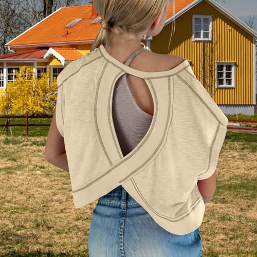 Girls Open Back Workout Tops Short Sleeve Y2k Yoga Shirts Kids Athletic Gym Crop Top Casual Backless Running Tees3