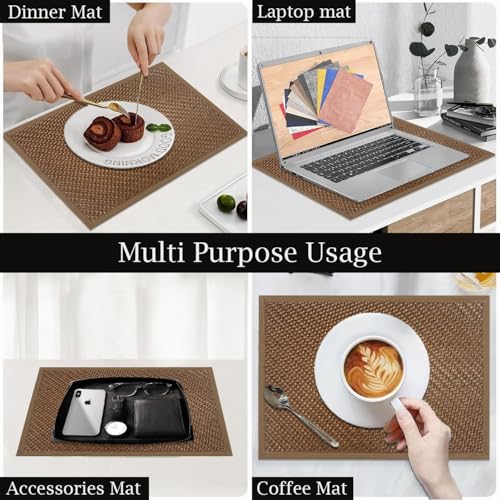 Image of Amazon Brand - Umi PVC Vinyl Basket Design Placemat STBT001 | Heat Resistant, Wipe Clean, Anti-Skid Table Mats for Dining Table, Kitchen & Home Decor (30x45 CM Brown Set of 6)