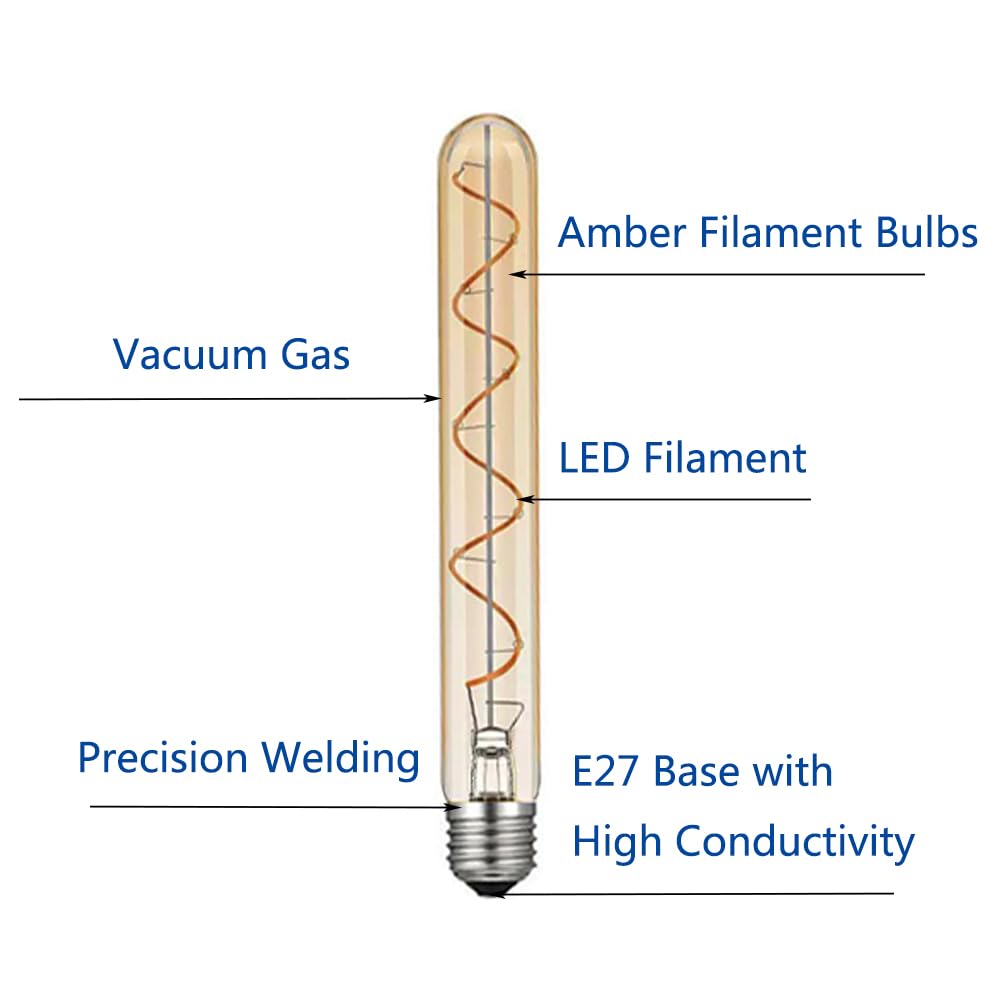 WANGPEI E27 T30-185mm LED Edison Vintage Bernstein Glas Tuber Wicklung Glühbirne 7W(60W Halogen Glühbirne äquivalent) 600LM Warmweiß 2700K Nicht Dimmbare E27 Retro Glühbirnen,10Stück