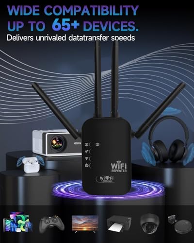 Image of 1200Mbps WiFi Extender Signal Booster,WiFi Extender Dual Band for Home，New Gen 6X Faster Internet Booster Extender, WiFi Repeater Coverage up to 10K sq.ft and 65 Devices(Black)