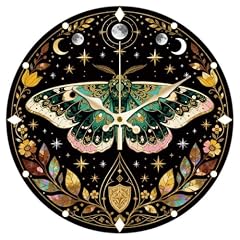 Mysterious Clock 12 Inch Non Ticking Clocks Moth Divination Round Wall Hanging Clock for Bedroom